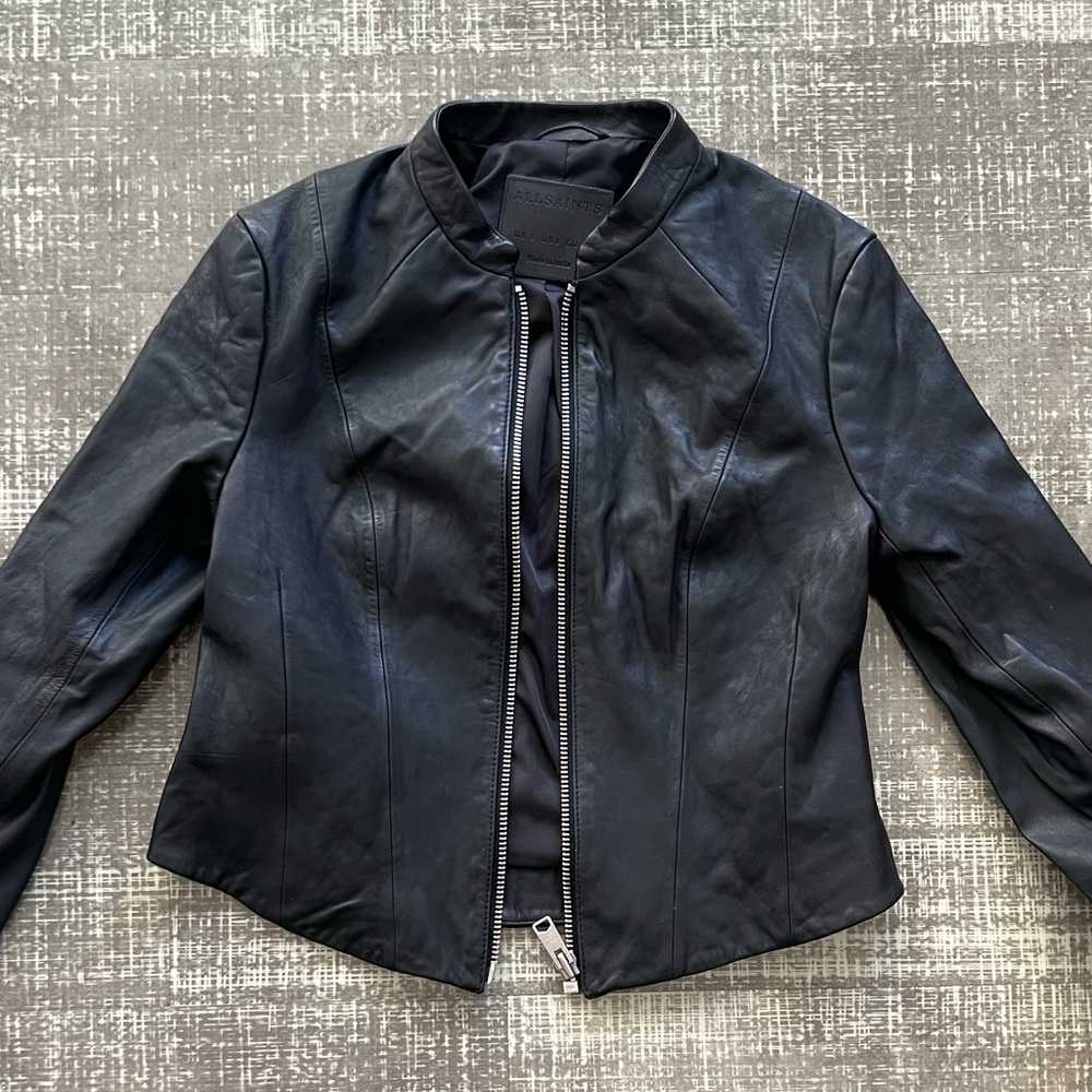 All Saints Genuine Leather Black Biker Jacket